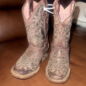 Girls Quincy pink and brown leather Cowboy Boots
